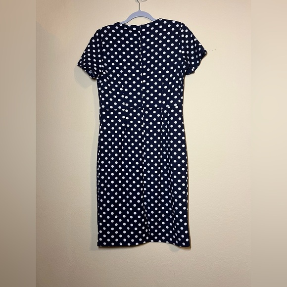 Classic Short Sleeve Navy Blue Polka Dot Falbala Fold Slim Fit Pencil Dress Lg - Picture 5 of 7